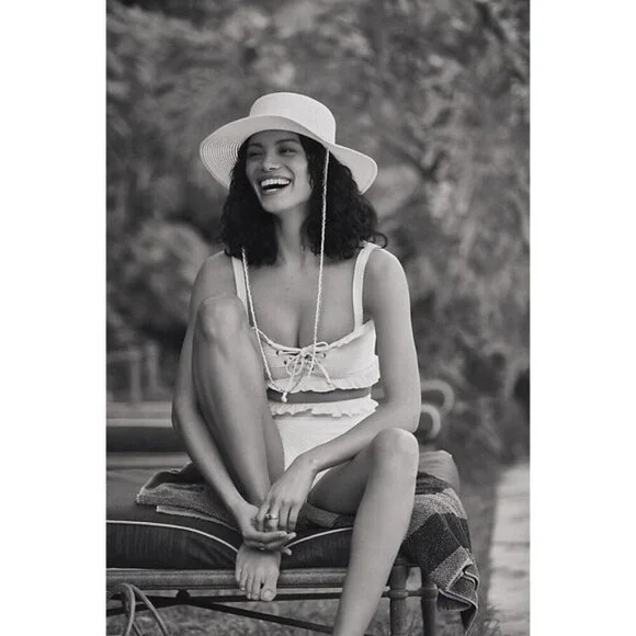 NEW Citrine x Anthropologie Alice Ruffle High Waist Ribbed Bikini Bottom L Black - Picture 10 of 10